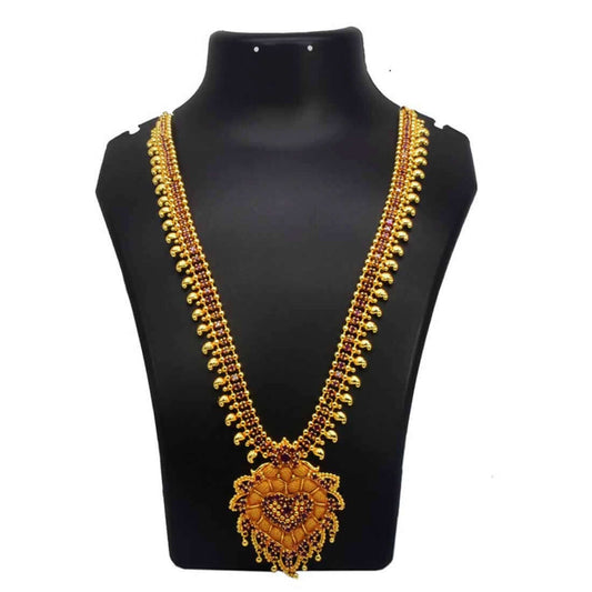 Gold-plated-ruby-mango-heart-pendant-long-necklace
