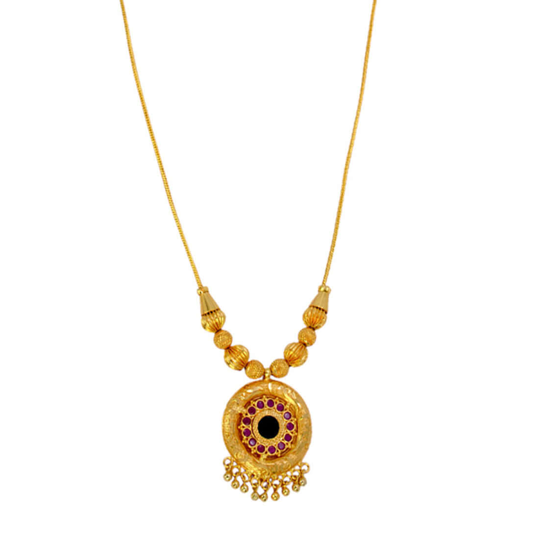 Gold plated ruby stone designer green enamel pendant necklace