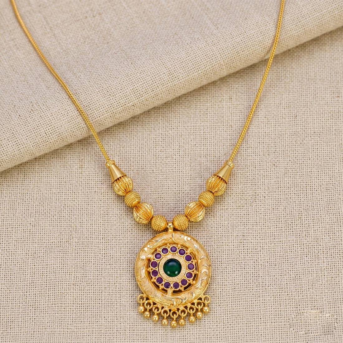 Gold plated ruby stone designer green enamel pendant necklace