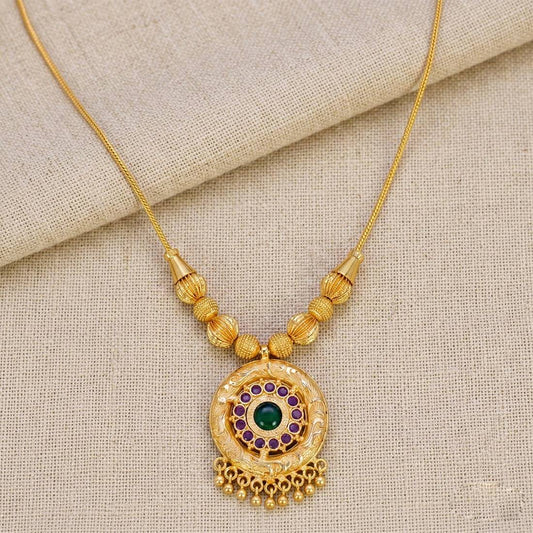 Gold plated ruby stone designer green enamel pendant necklace