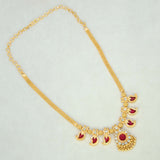 Kerala Traditional Gold Plated Short Mango Necklace- 3 Stone- Red