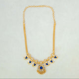 Kerala Traditional Gold Plated Short Mango Necklace- 3 Stone- Blue
