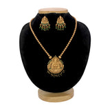 Antique Gold Plated Emerald Stone Lakshmi Pendant Set