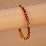 Elegant Gold Plated Floral Semi-precious Stone Bangle