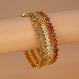 Elegant Gold Plated Floral Semi-precious Stone Bangle