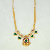 Gold Plated Double Palakka Necklace Dark Green