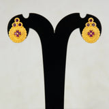 Gold Plated Floral Stone Studded Earrings-Ruby