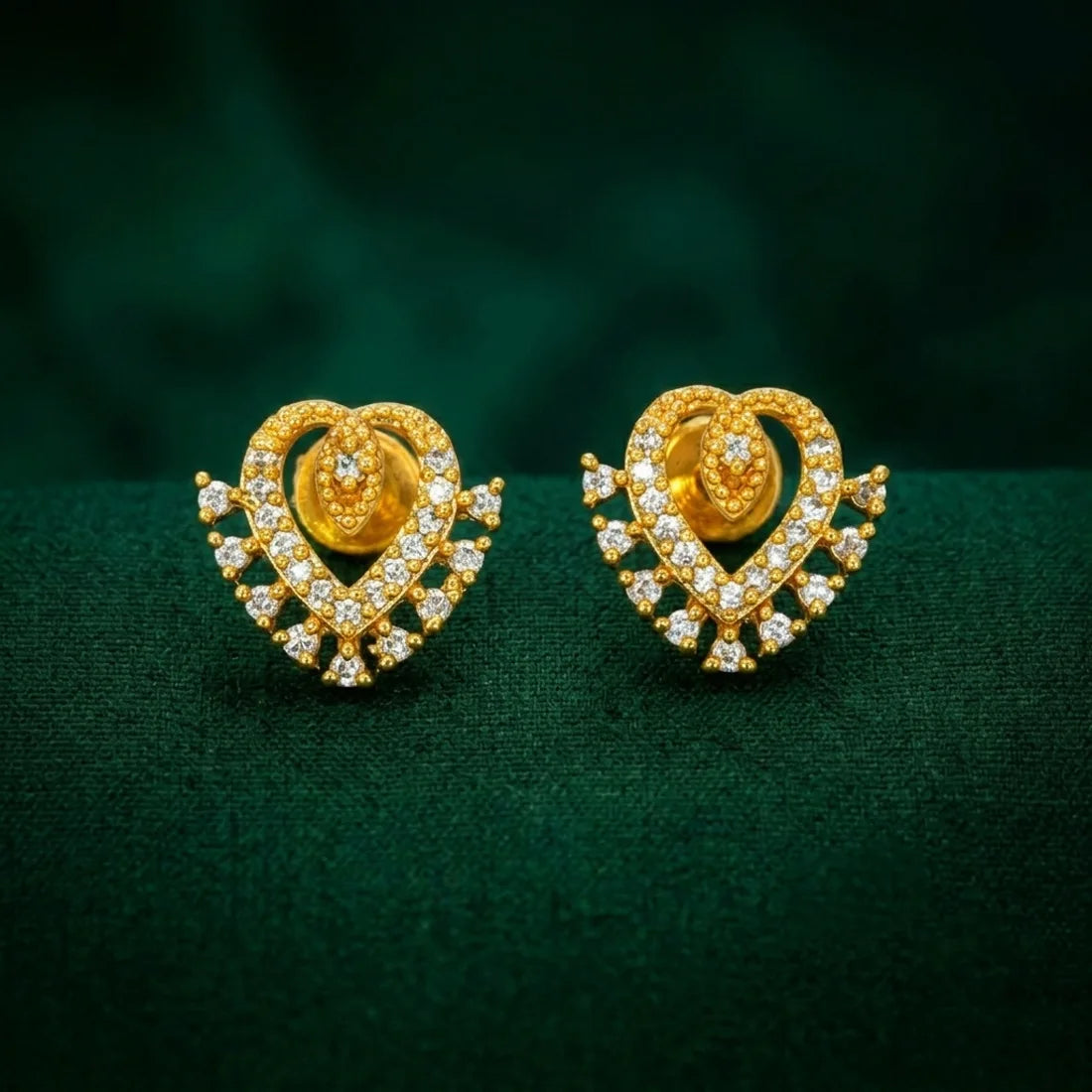 Gold Plated Heart Design Stone Studs-AD