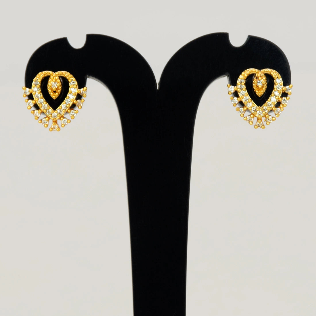 Gold Plated Heart Design Stone Studs-AD