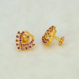 Gold Plated Heart Design Stone Studs-Ruby