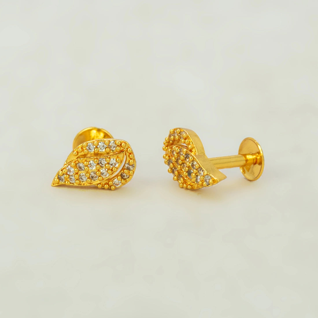 Gold Plated Leaf Model Stone Stud-AD
