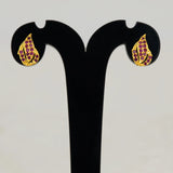 Gold Plated Leaf Model Stone Stud-Ruby