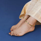 Gold Plated Square-Cut Multi-colour Stone Anklets
