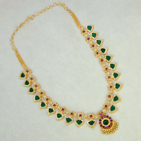 Gold-Plated-Traditional-Indian-Green-Palakka-Necklace