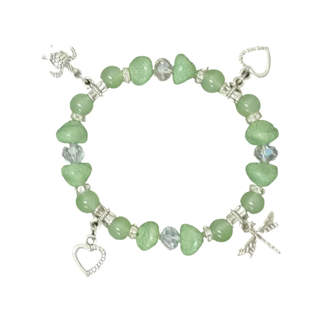Green-Crystal-Beaded-Silver-Charms-Bracelet