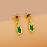 Gold Plated Green Nagapadam Floral Stud Drop Earrings with ruby and green stone detail.