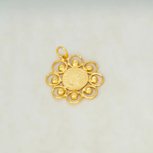 Floral Gold-Plated Coin Head Pendant