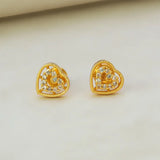 Gold Heart Design Stone Stud Earrings featuring intricate heart shapes with sparkling stones in a premium gold finish.