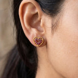Gold Heart Design Stone Stud Earrings