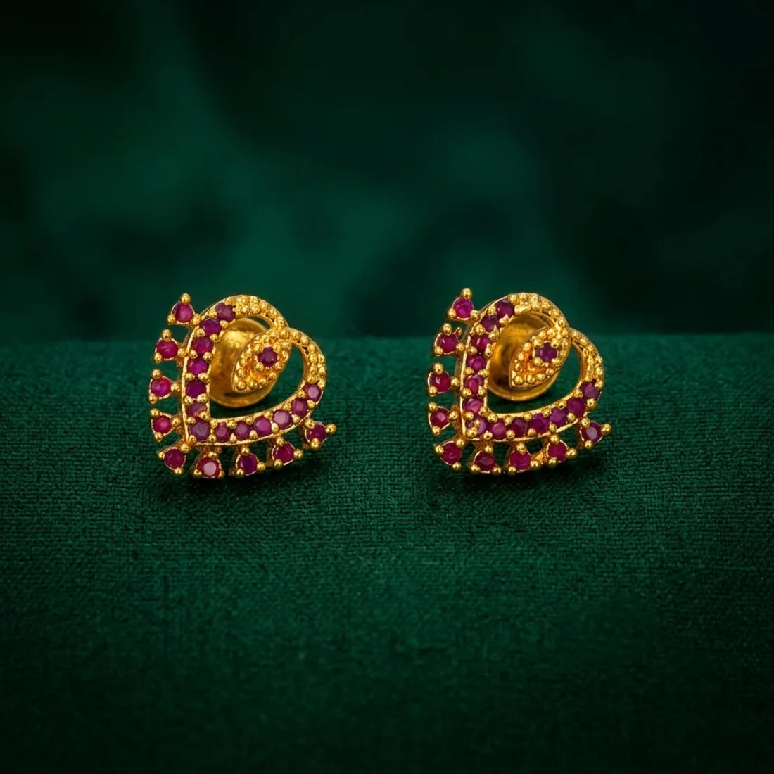 Gold Plated Heart Design Stone Studs-Ruby