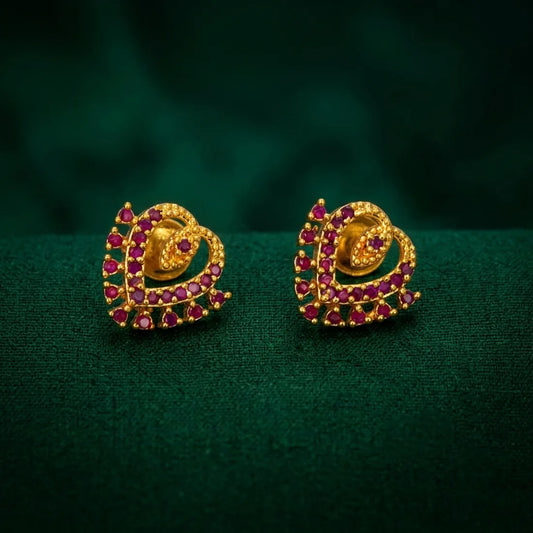 Gold Plated Heart Design Stone Studs-Ruby