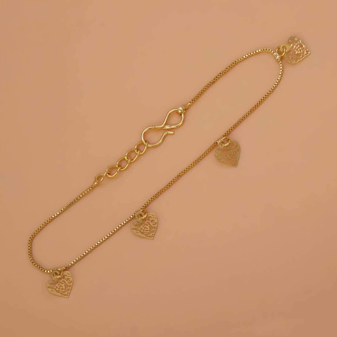 Delicate Golden Hanging Filigree Hearts Bracelet