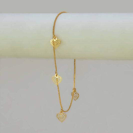 Delicate Golden Hanging Filigree Hearts Bracelet