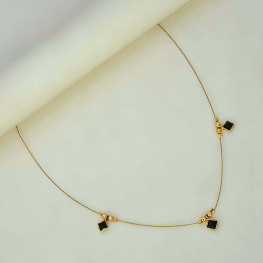 Triple Square-cut CZ Pendants Invisible Chain Necklace - Black