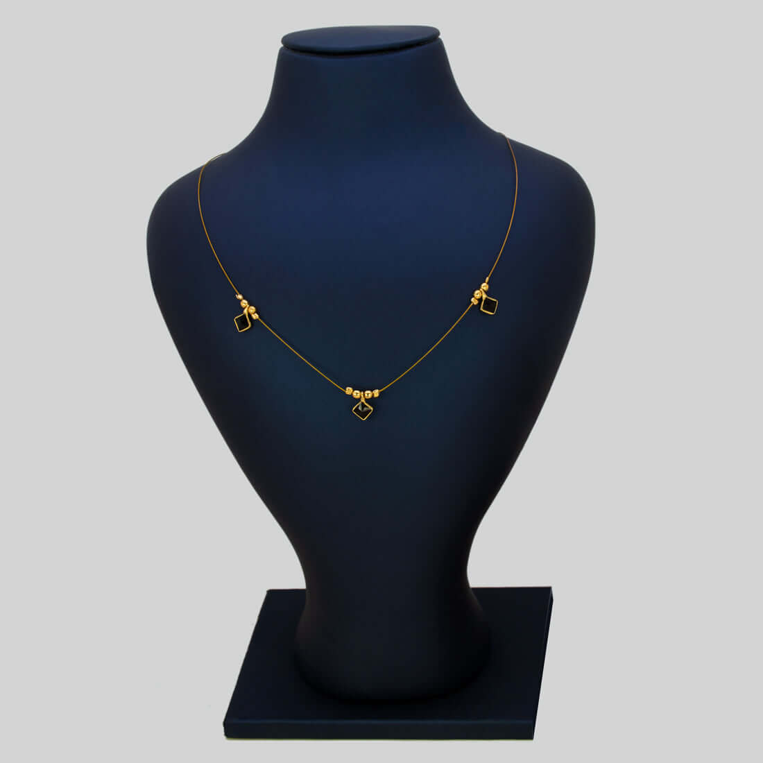 Triple Square-cut CZ Pendants Invisible Chain Necklace - Black