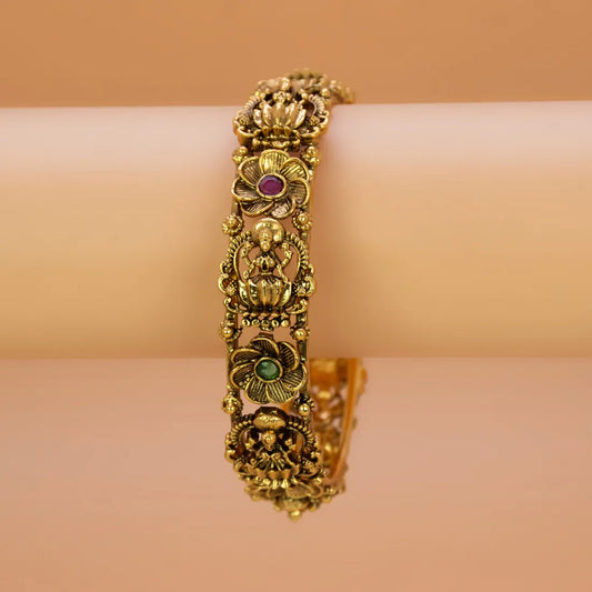 Kemp Stone Floral Lakshmi Antique Kada Bangle