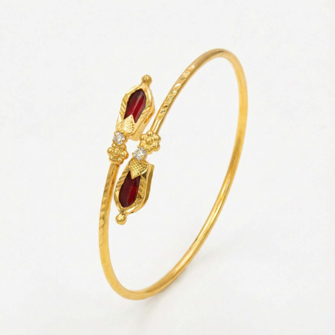 Kerala Traditional Gold Plated Open Nagapadam Bracelet - Red