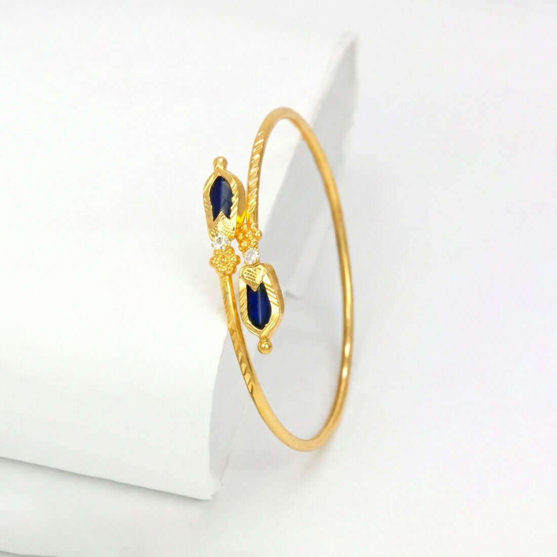 K Supreme Kerala Traditional Gold Plated Open Nagapadam Bracelet - Blue