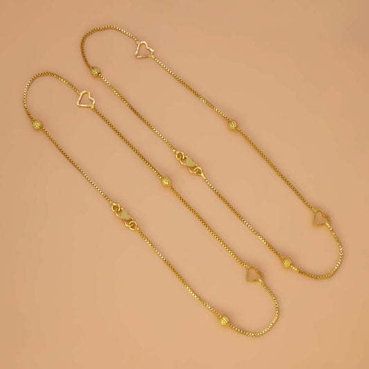 Gold Plated Box Chain Textured Beads Heart Anklets
