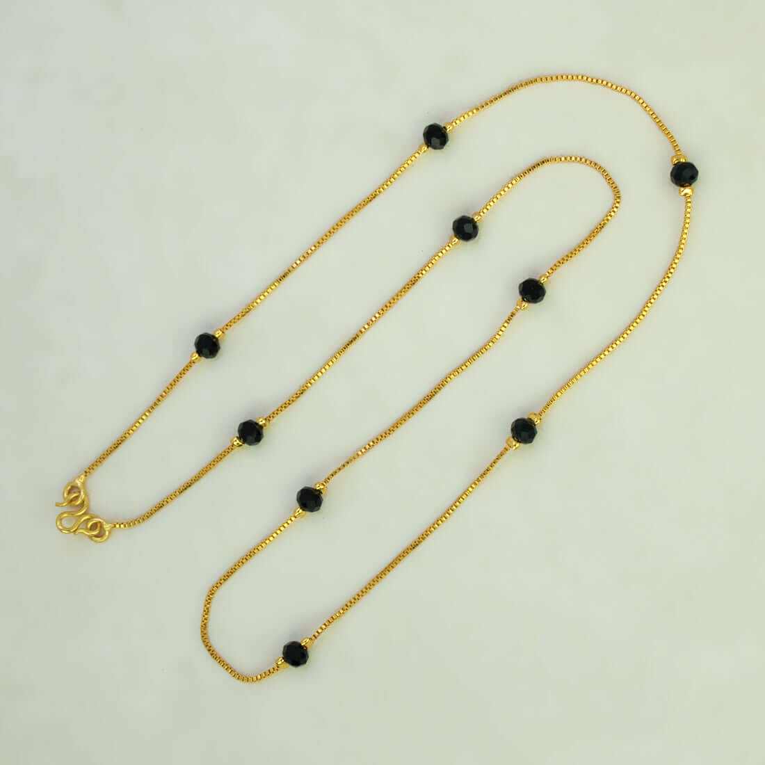 Elegant Black Crystal Gold Plated Box Chain - 18 Inch - K Supreme