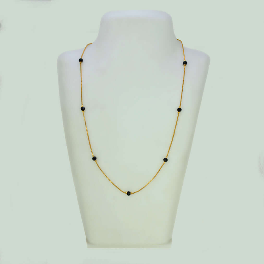 Elegant Black Crystal Gold Plated Box Chain - 18 Inch - K Supreme