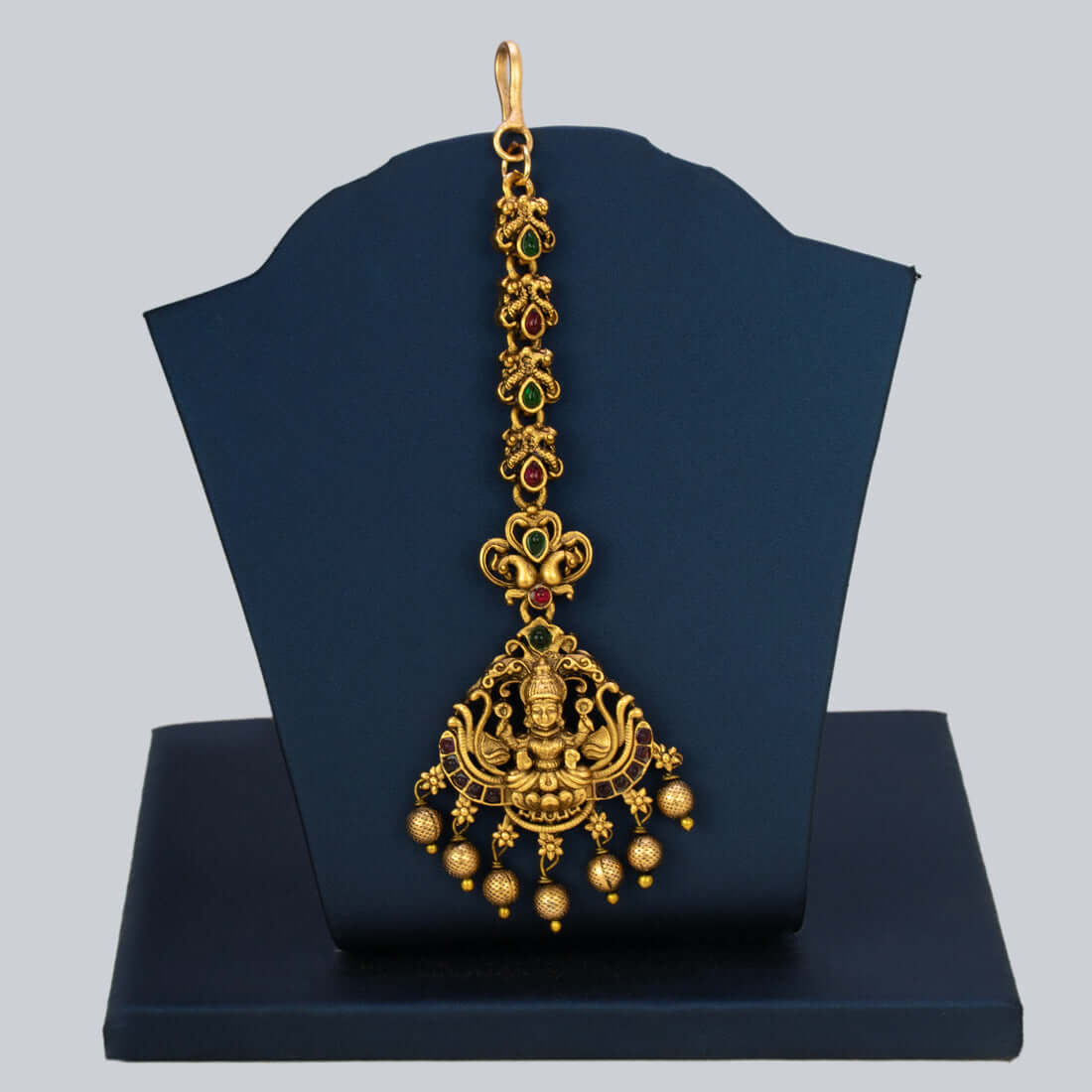 Ethnic Antique Lakshmi Peacock Kemp Maang Tikka - Multi Colour