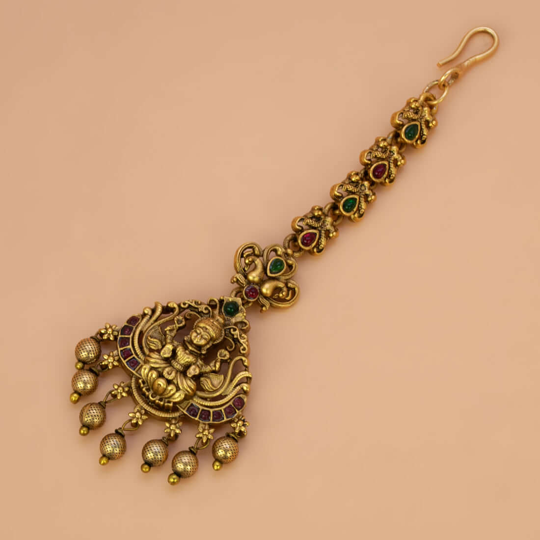 Ethnic Antique Lakshmi Peacock Kemp Maang Tikka - Multi Colour