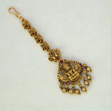 Ethnic Antique Lakshmi Peacock Kemp Maang Tikka - Red