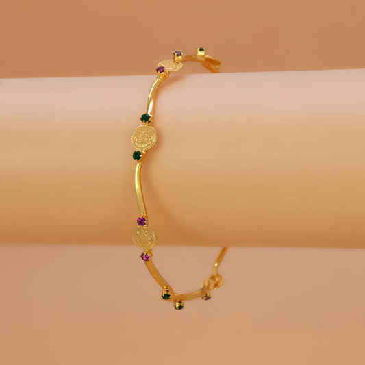 Sleek Lakshmi Kasu Ruby Emerald Stone Bangle
