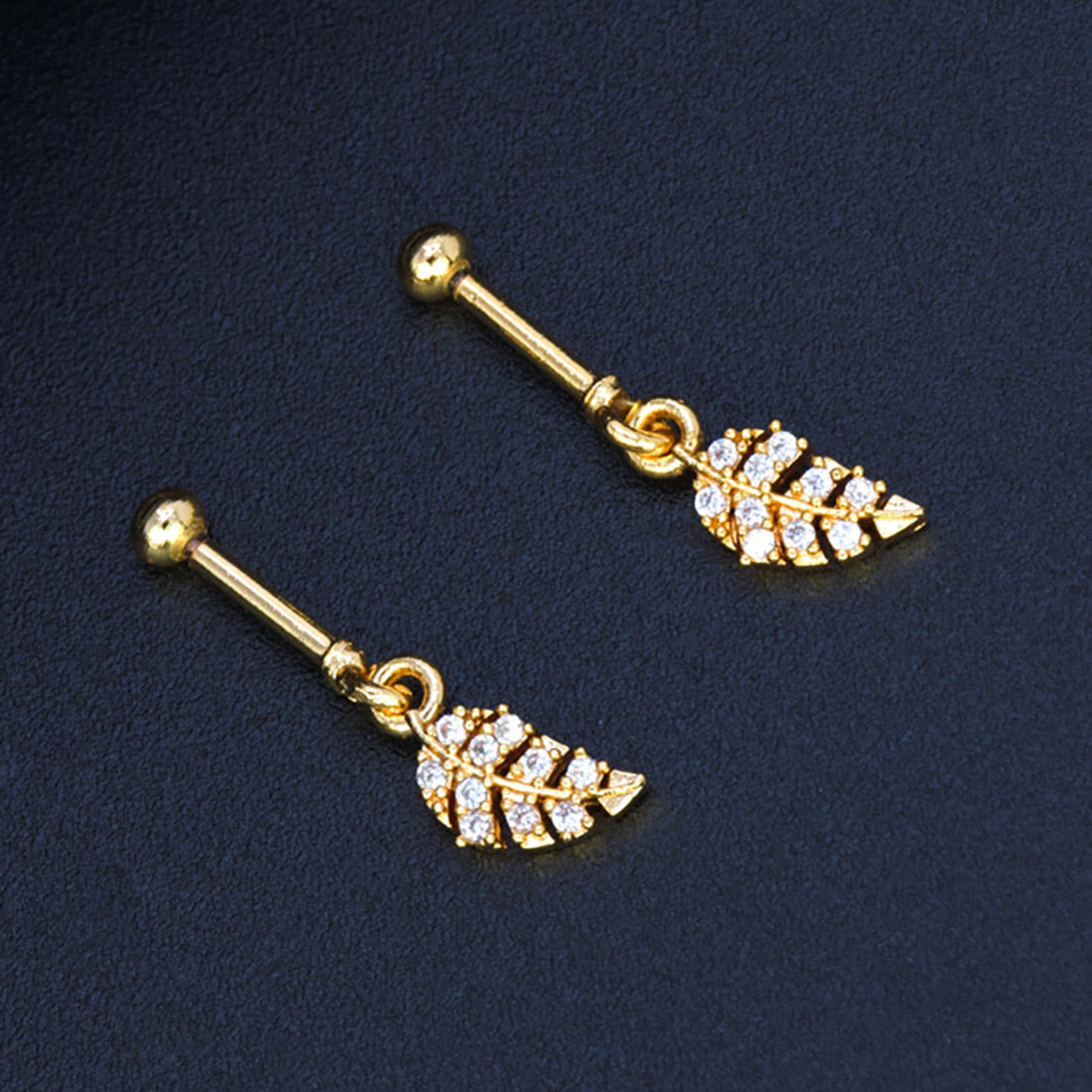 Leaf Design CZ Gold Plated Bugadi Earrings