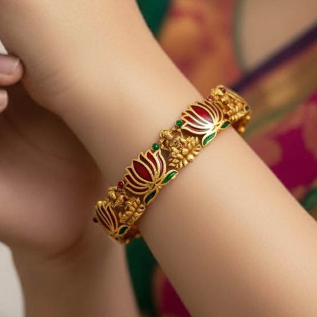 Luxe Matte Finish Lakshmi Lotus Enamel Bangle
