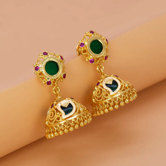 Small Gold-Plated Ruby Stone Mango Jhumka Earrings