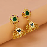 Small Gold-Plated Ruby Stone Mango Jhumka Earrings