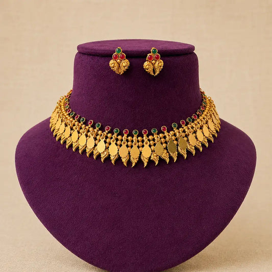 Antique Kemp Stone Peacock Elakkathali Choker Set