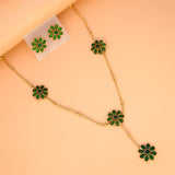 Matte Gold Plated Chain with Floral Kemp Stone Necklace Set