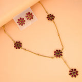 Matte Gold Plated Chain with Floral Kemp Stone Necklace Set