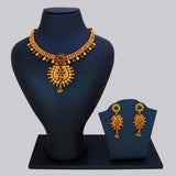 Antique Matte Gold Ruby Emerald Stones Floral Necklace Set