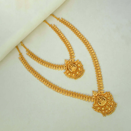 Matte Gold-Plated Lakshmi Mango Bridal Necklace Set