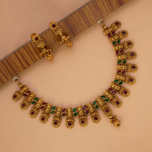 Matte Gold Plated Multi-Colour Stone Necklace Set
