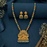 Antique Temple Gajalakshmi Pendant Necklace Set - Green